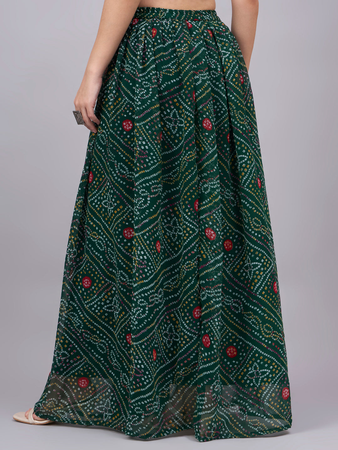 Green Printed Poly Georgette Flared Skirt