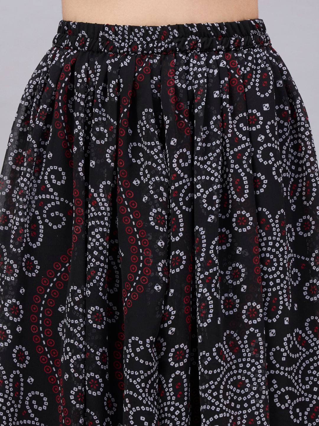 Women’s Black Printed Poly Georgette Flared Skirt