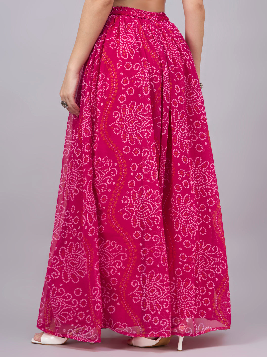 Women’s Rani Pink Printed Poly Georgette Flared Skirt