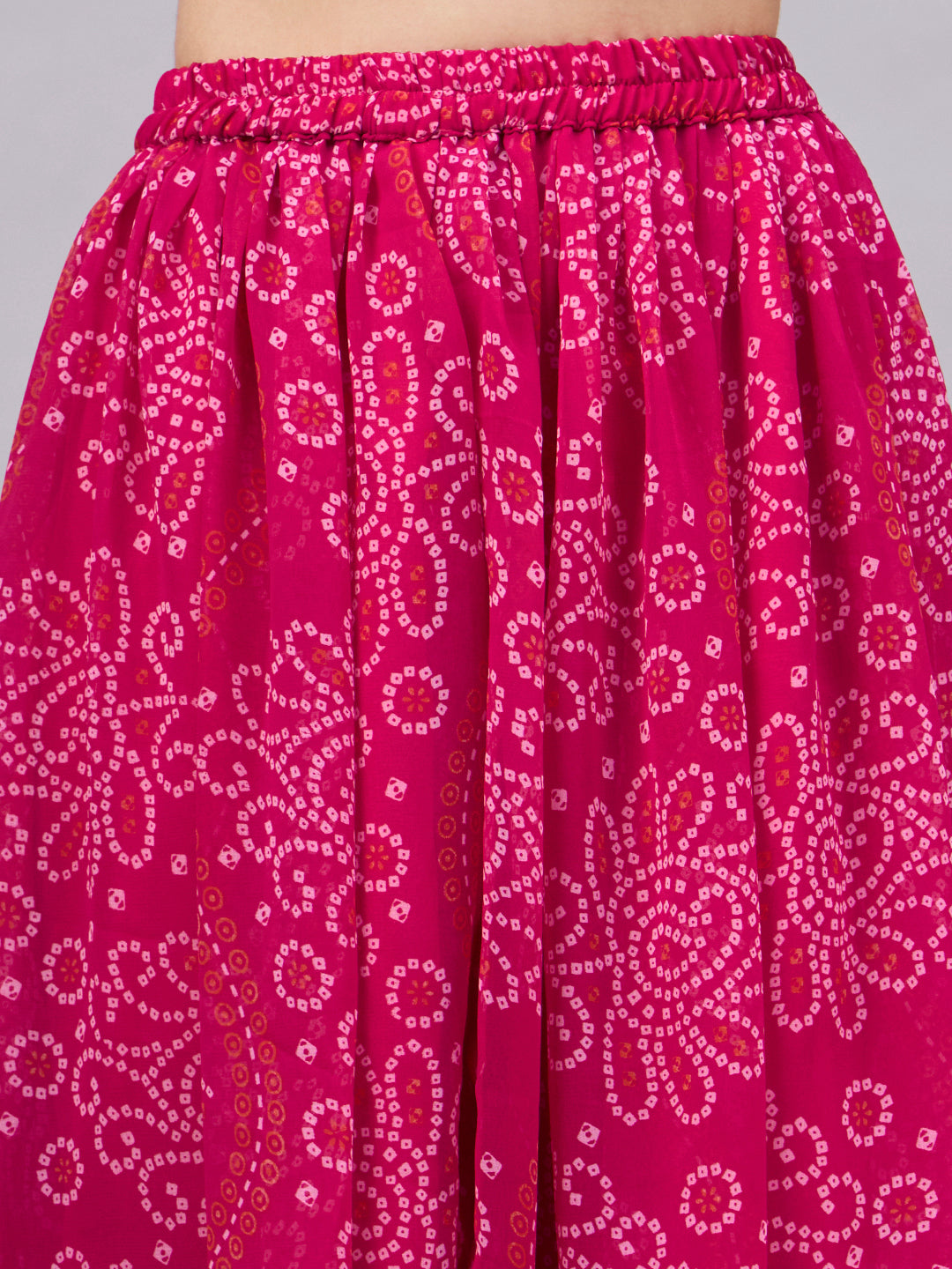 Women’s Rani Pink Printed Poly Georgette Flared Skirt