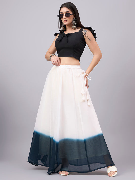 Dark Blue Ombre Crunchy Silk Flared Skirt