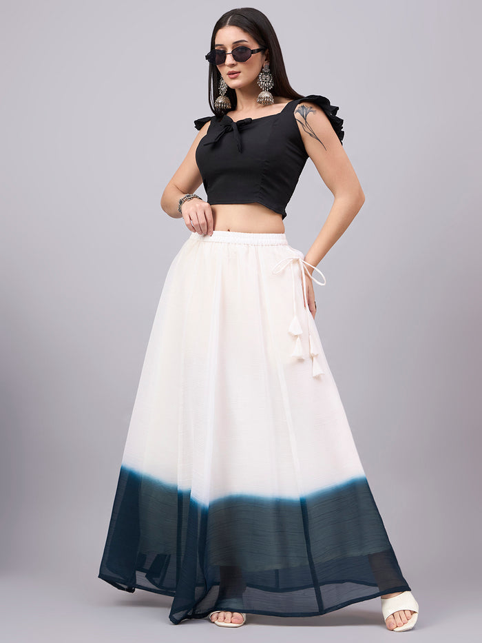 Dark Blue Ombre Crunchy Silk Flared Skirt
