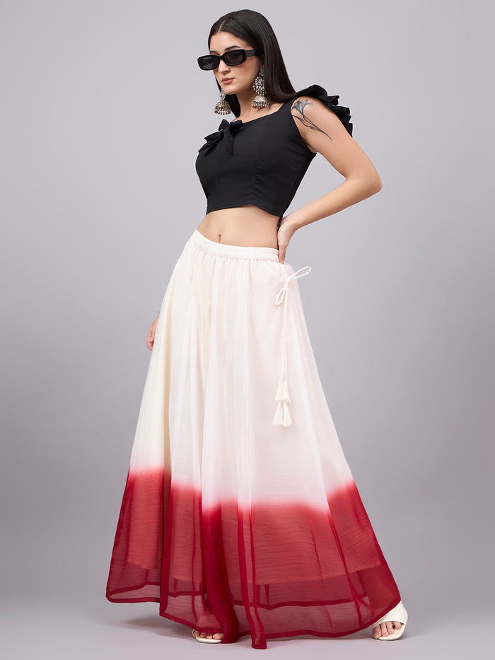Ombre Crunchy Silk Flared Maxi Skirt