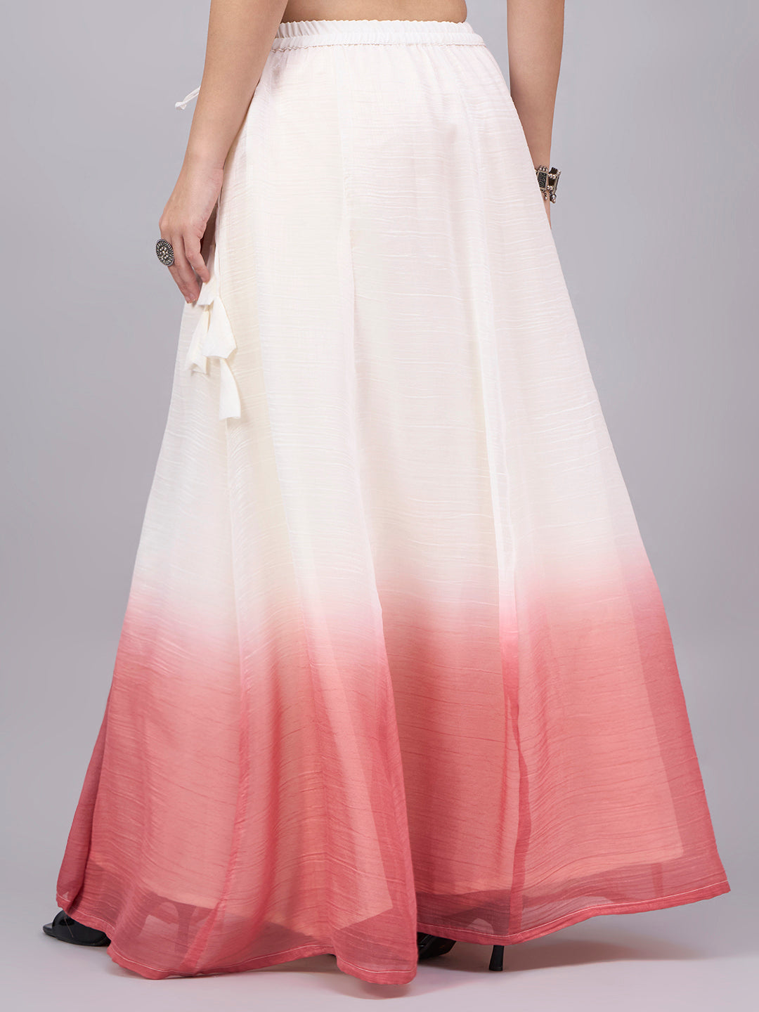 Peach Ombre Crunchy Silk Flared Maxi Skirt