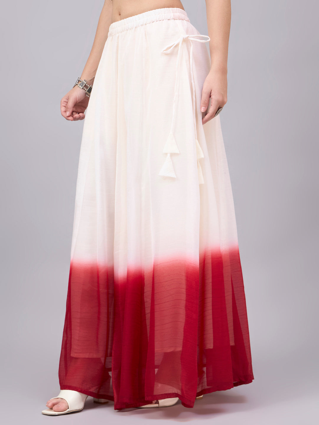 Ombre Crunchy Silk Flared Maxi Skirt