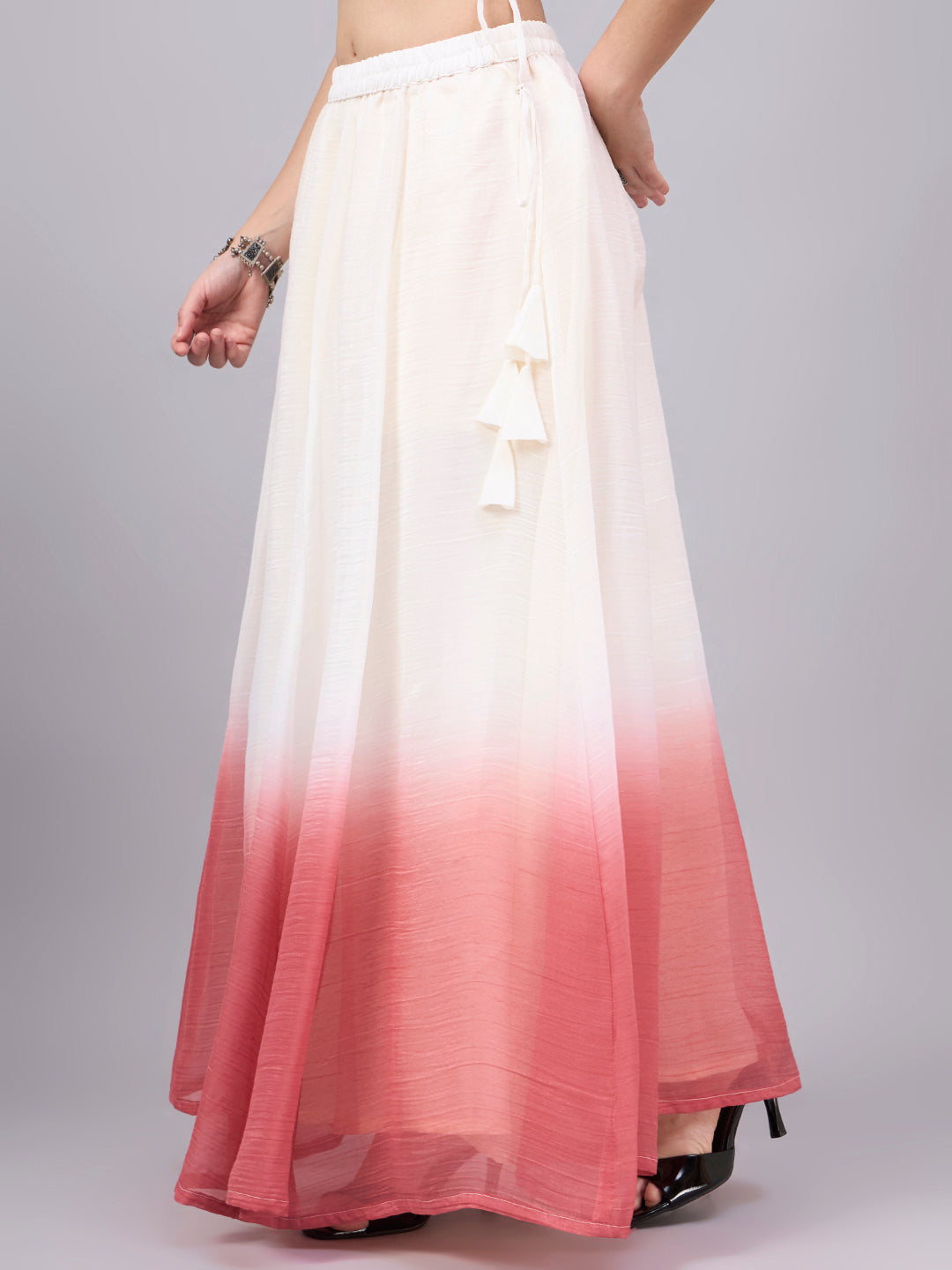 Peach Ombre Crunchy Silk Flared Maxi Skirt