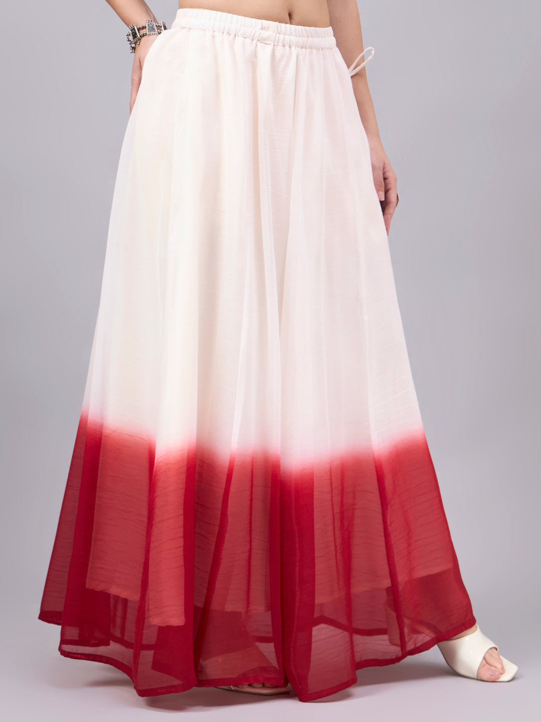 Ombre Crunchy Silk Flared Maxi Skirt