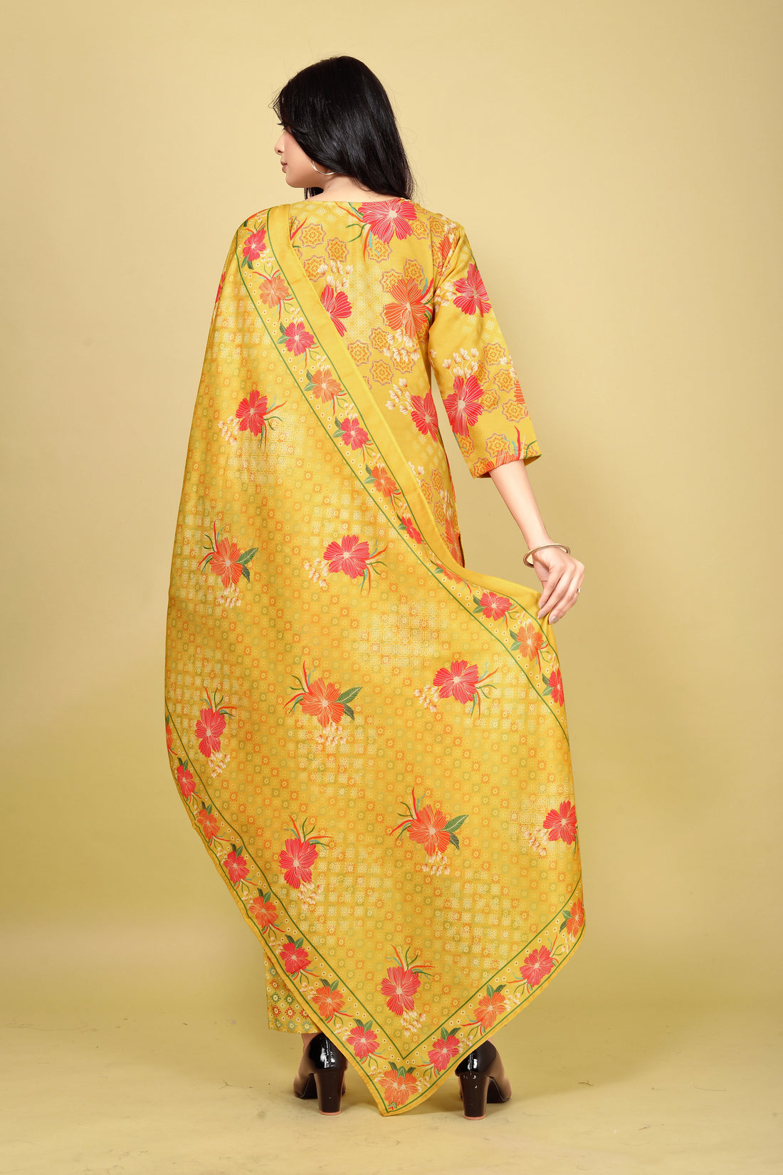 Women Yellow Poly Muslin Silk Printed Kurta Pant Dupatta Set | Digital Print | Festive Wear