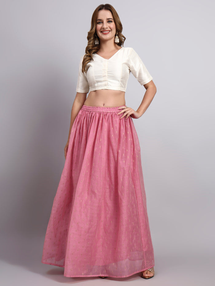 Women’s Pink Chanderi Jacquard Silk Flared Skirt