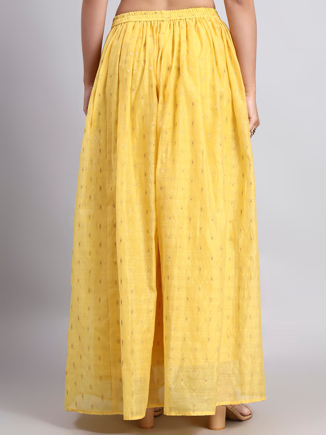 Women’s Yellow Chanderi Jacquard Silk Flared Skirt