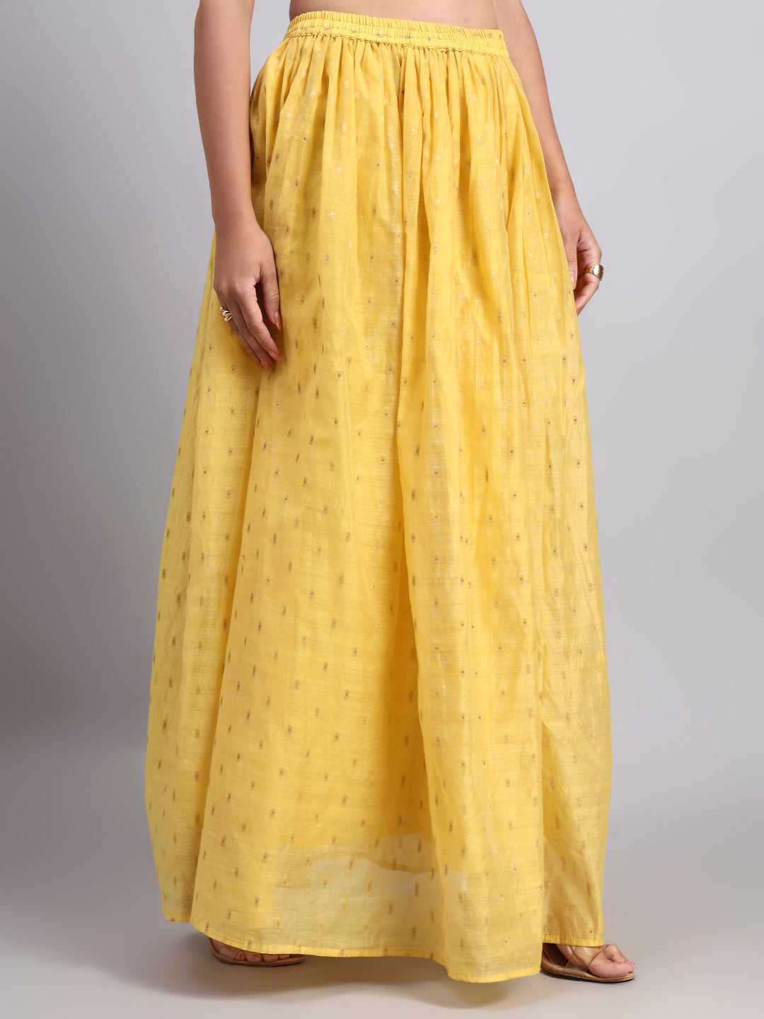 Women’s Yellow Chanderi Jacquard Silk Flared Skirt