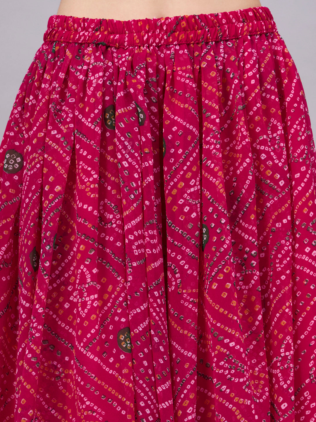 Rani Pink Printed Poly Georgette Flared Skirt