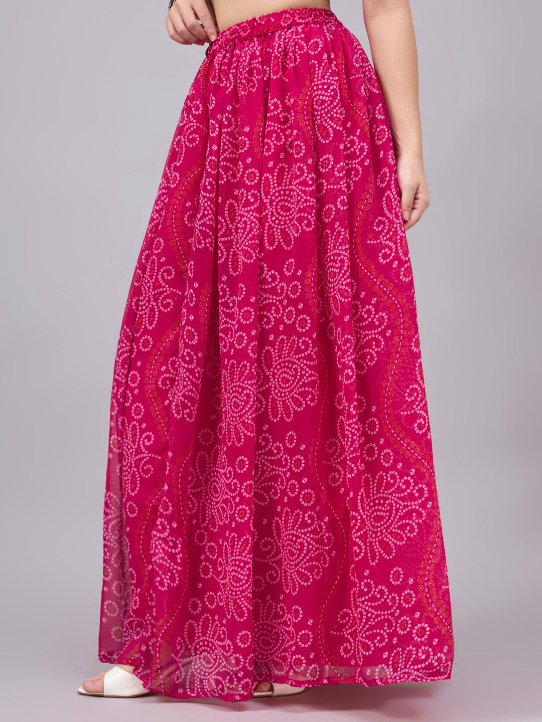 Women’s Rani Pink Printed Poly Georgette Flared Skirt
