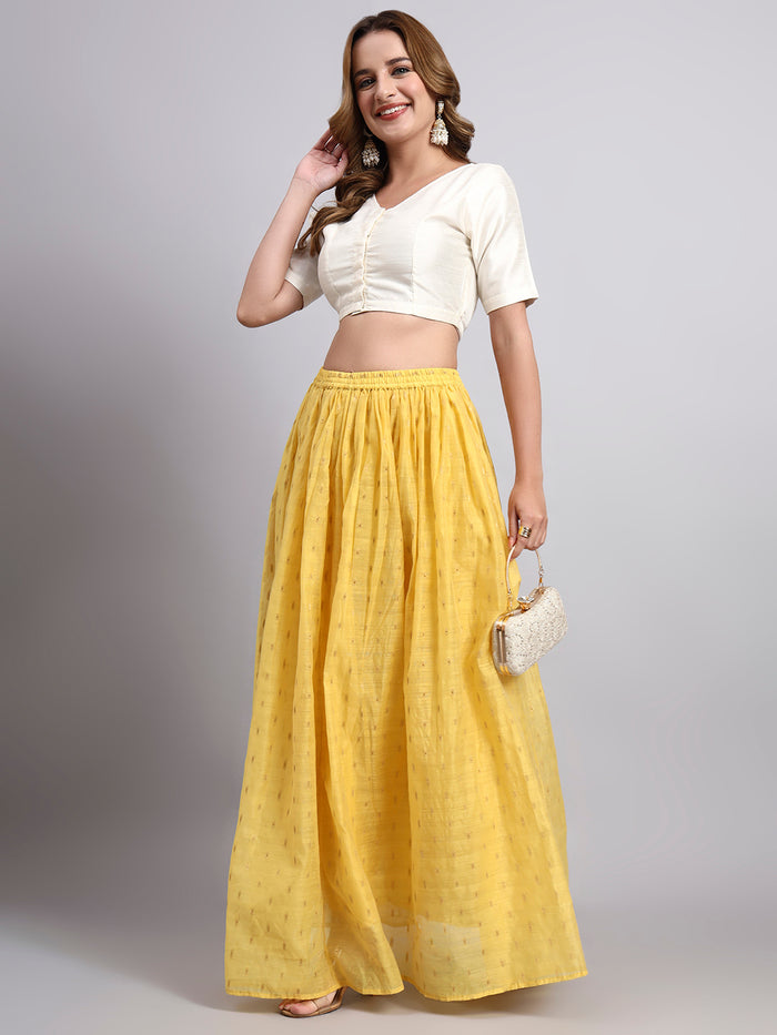 Women’s Yellow Chanderi Jacquard Silk Flared Skirt